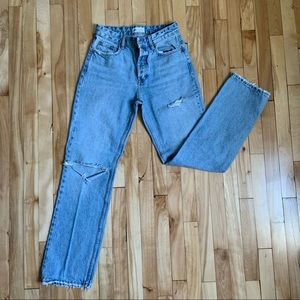 Zara Ripped Full Length Straight Jeans